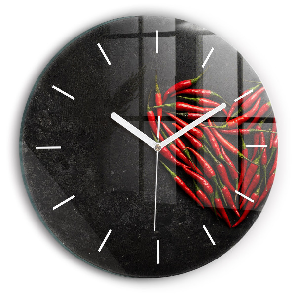 Round glass wall clock Heart of peppers
