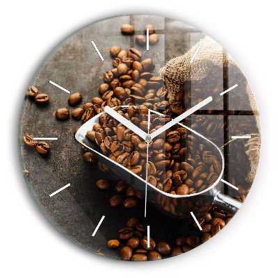 Round glass wall clock A bag of coffee beans