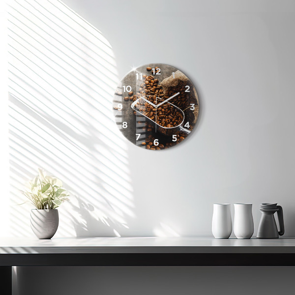 Round glass wall clock A bag of coffee beans