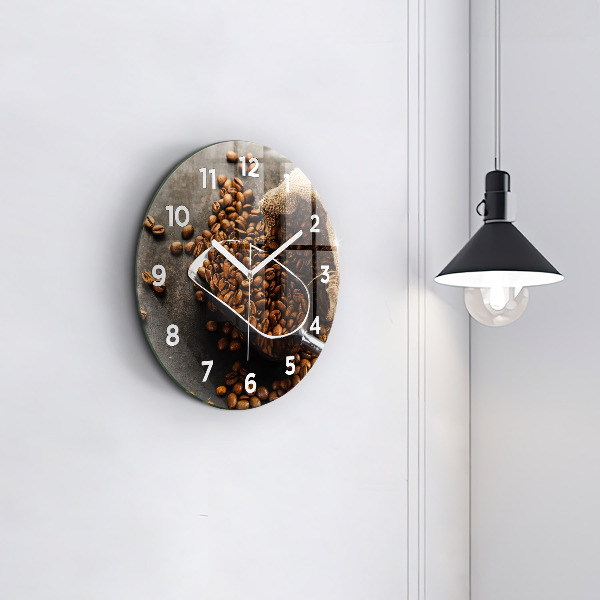 Round glass wall clock A bag of coffee beans
