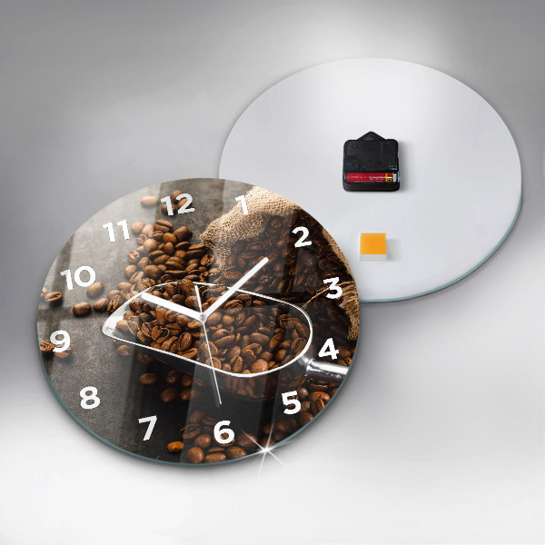 Round glass wall clock A bag of coffee beans