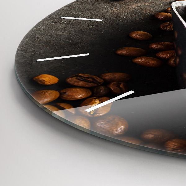Round glass wall clock A bag of coffee beans