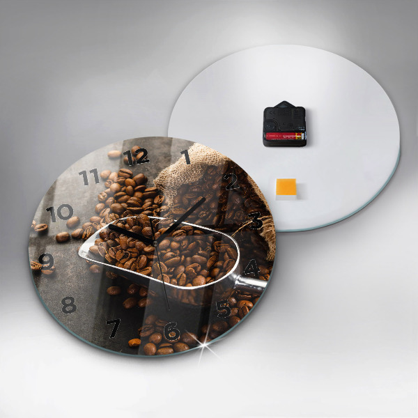 Round glass wall clock A bag of coffee beans