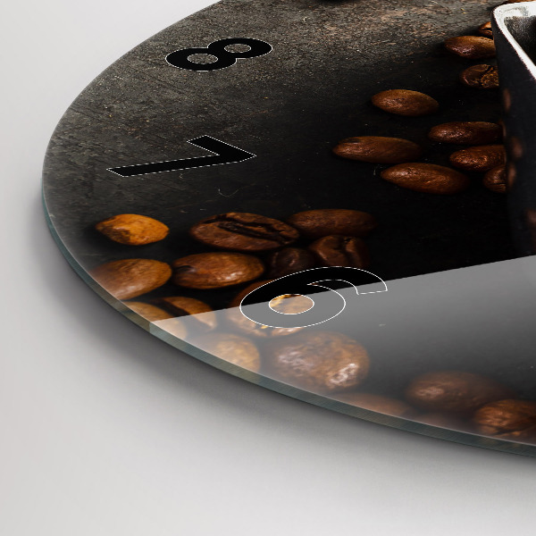 Round glass wall clock A bag of coffee beans