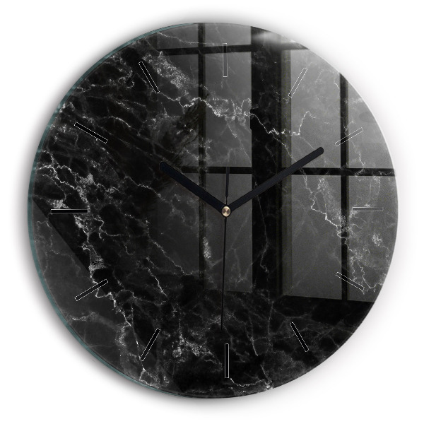 Round glass wall clock Dark marble