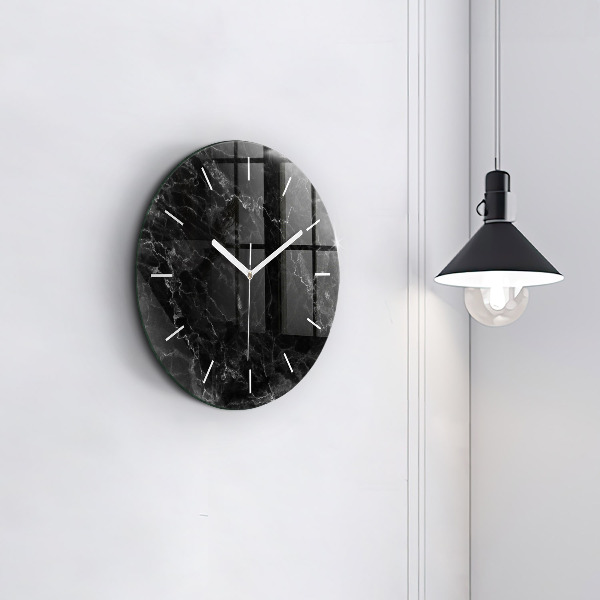 Round glass wall clock Dark marble