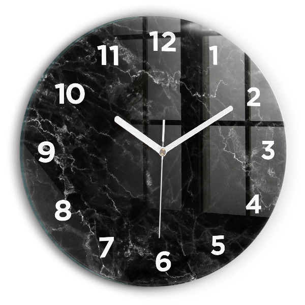 Round glass wall clock Dark marble