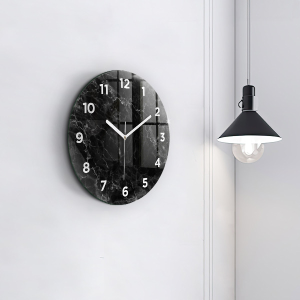 Round glass wall clock Dark marble