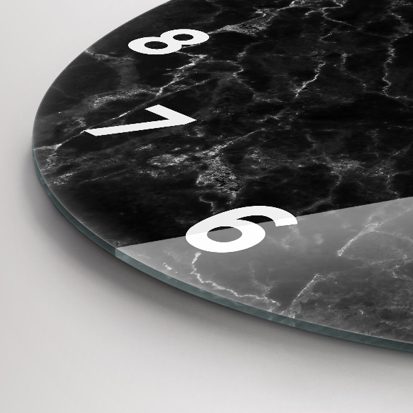 Round glass wall clock Dark marble