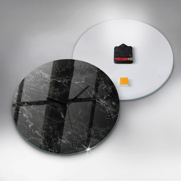 Round glass wall clock Dark marble