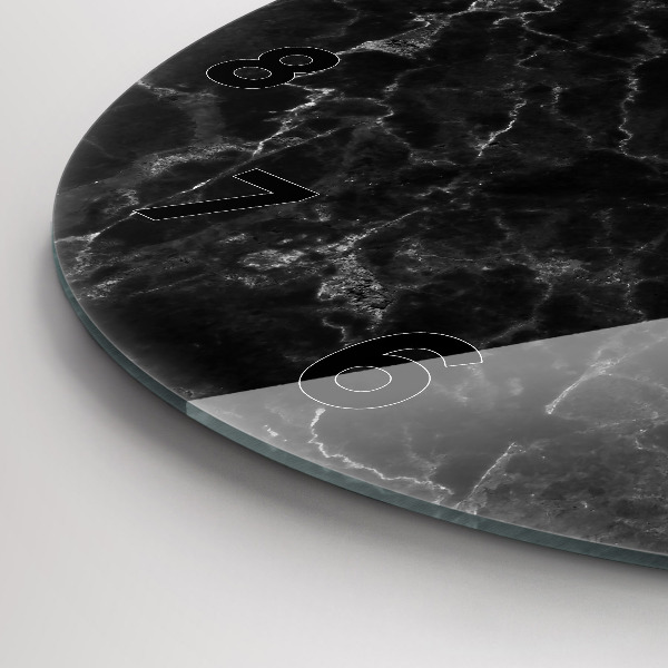 Round glass wall clock Dark marble