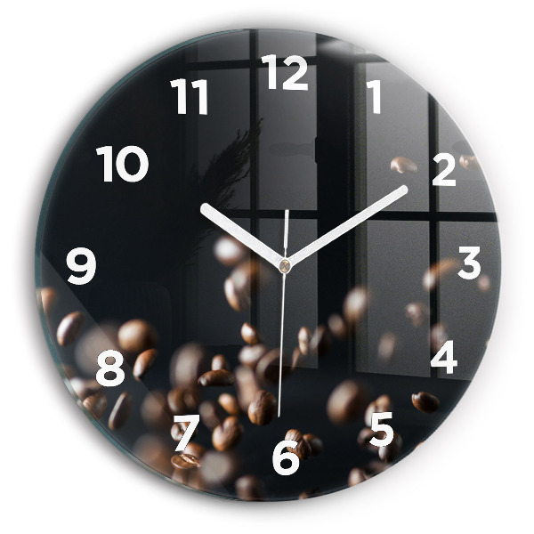 Round glass wall clock Coffee beans