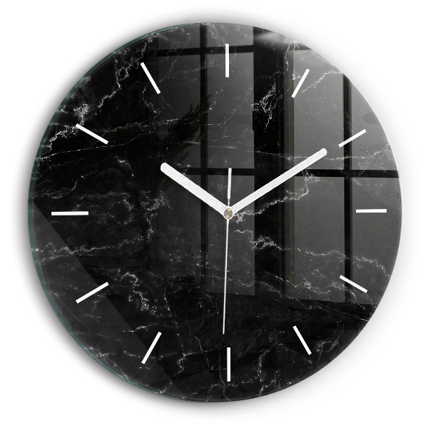 Round glass wall clock Black marble