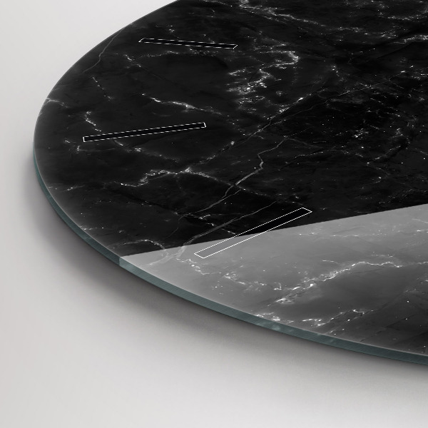 Round glass wall clock Black marble