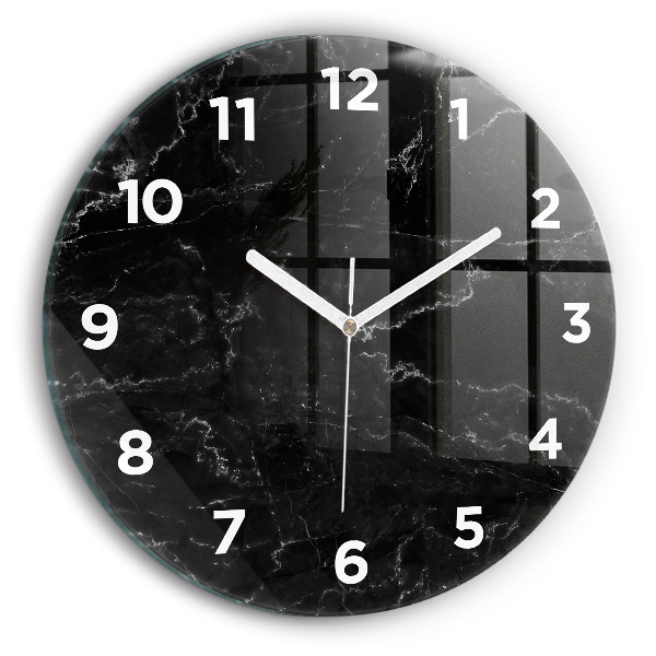 Round glass wall clock Black marble