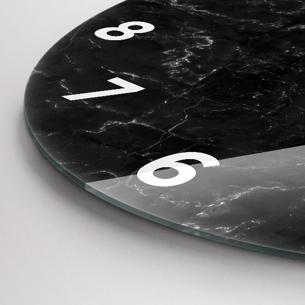 Round glass wall clock Black marble