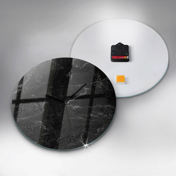 Round glass wall clock Black marble