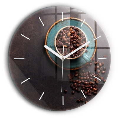 Round glass wall clock A cup of coffee