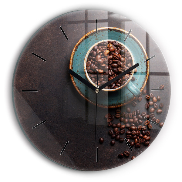 Round glass wall clock A cup of coffee