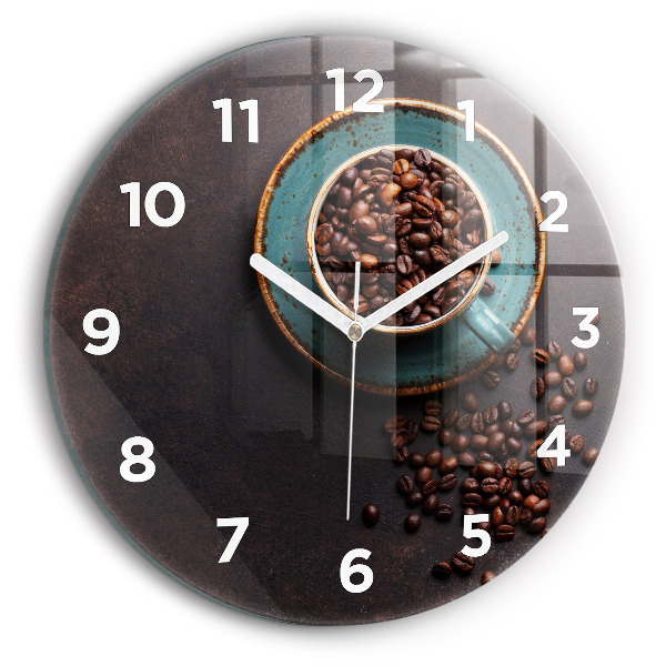 Round glass wall clock A cup of coffee