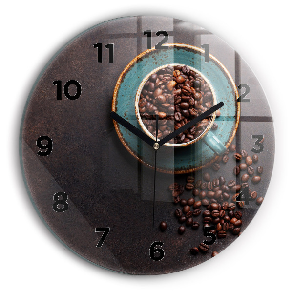 Round glass wall clock A cup of coffee
