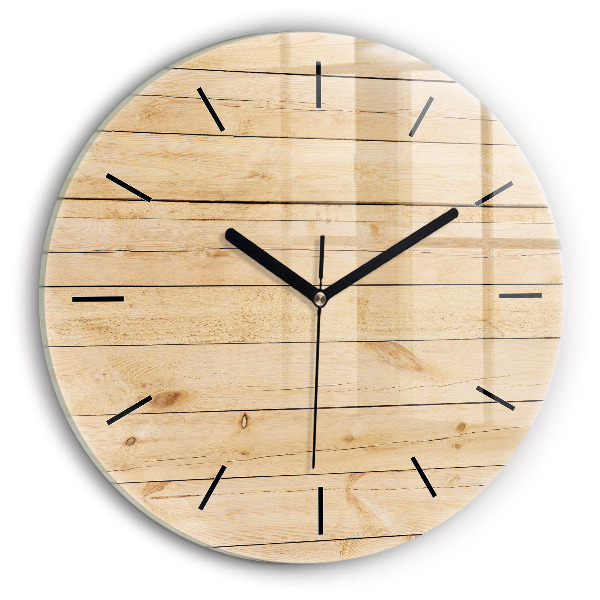 Round glass wall clock Wooden boards