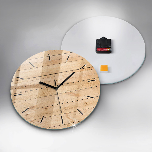 Round glass wall clock Wooden boards