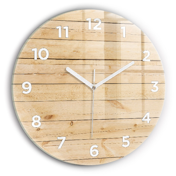 Round glass wall clock Wooden boards