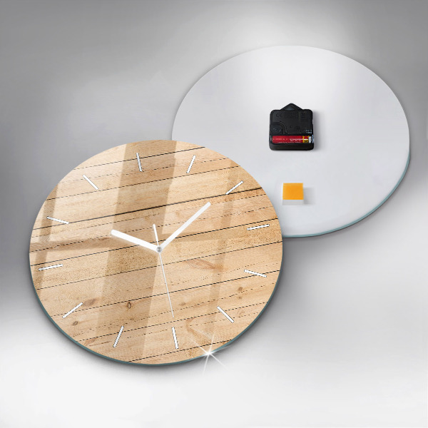 Round glass wall clock Wooden boards