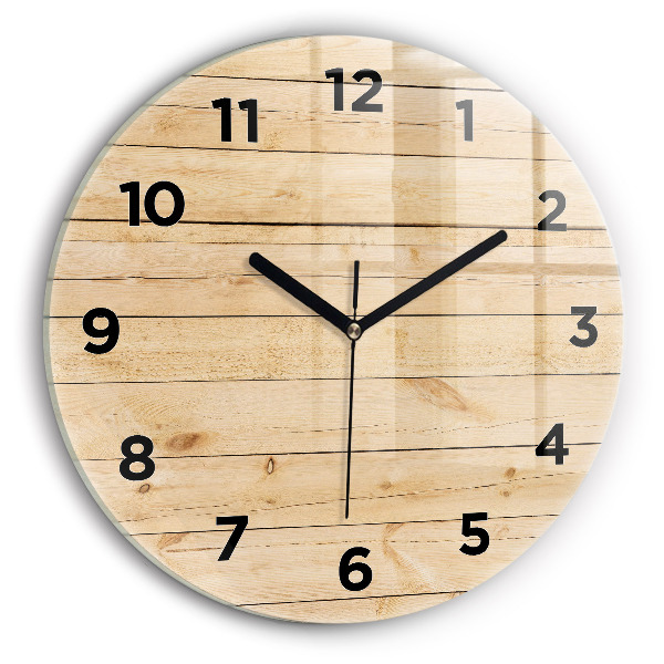 Round glass wall clock Wooden boards