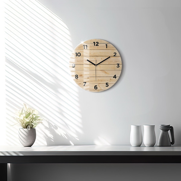 Round glass wall clock Wooden boards