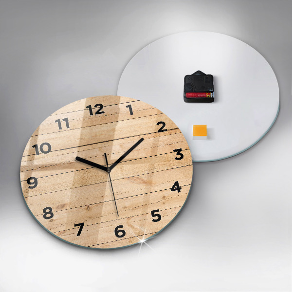 Round glass wall clock Wooden boards