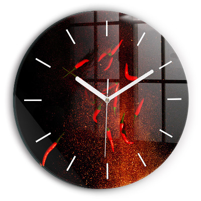 Round glass wall clock Chili peppers