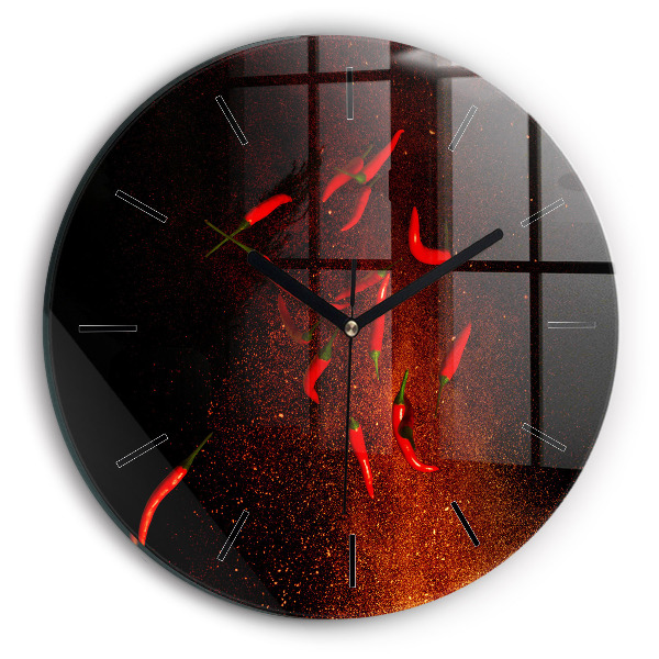 Round glass wall clock Chili peppers