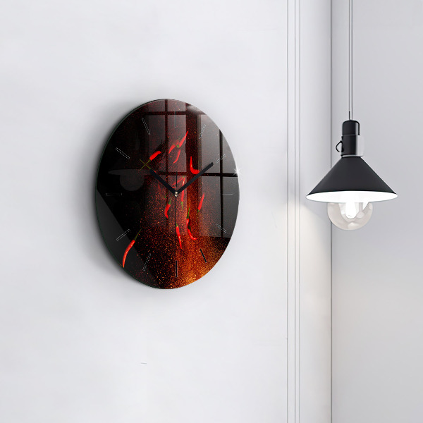 Round glass wall clock Chili peppers