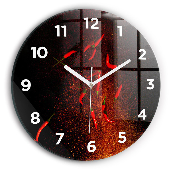 Round glass wall clock Chili peppers
