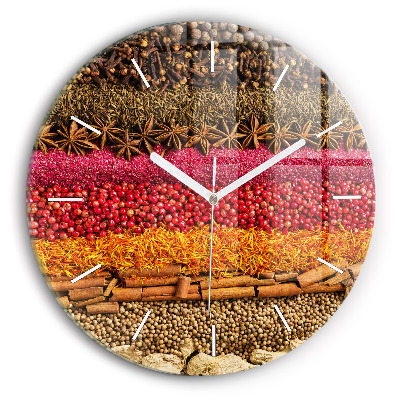 Round glass wall clock Rows of spices