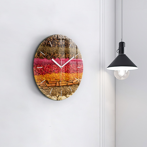 Round glass wall clock Rows of spices
