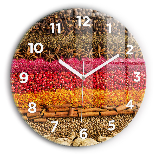 Round glass wall clock Rows of spices