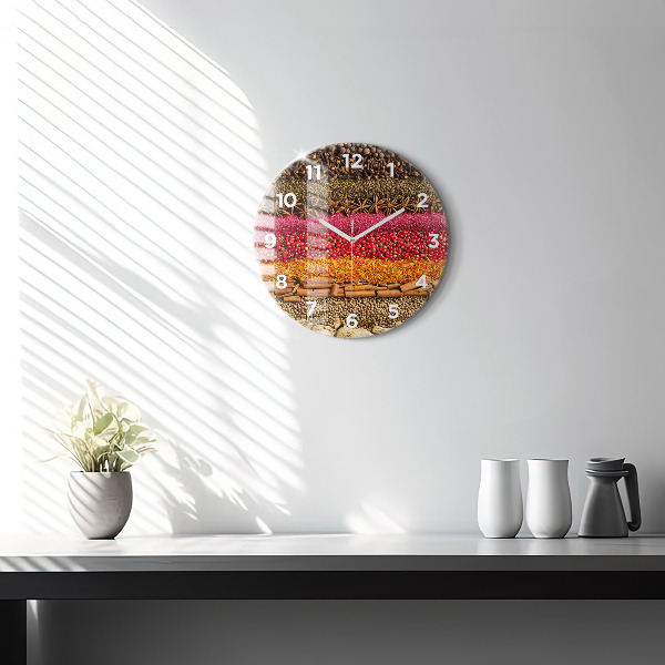 Round glass wall clock Rows of spices