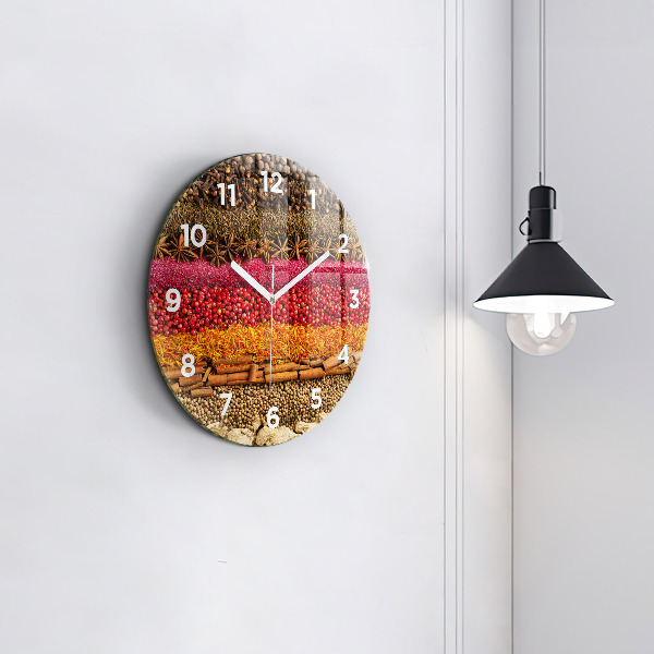 Round glass wall clock Rows of spices