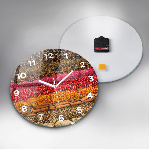 Round glass wall clock Rows of spices