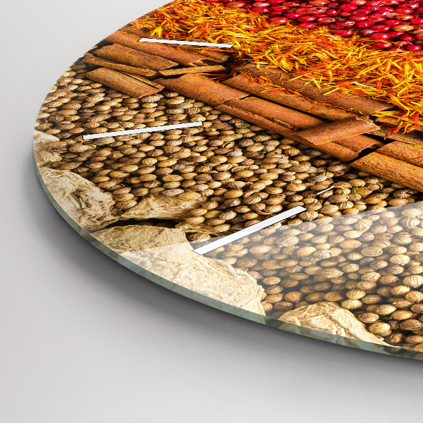 Round glass wall clock Rows of spices