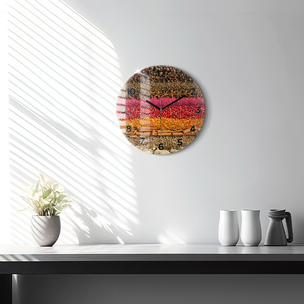 Round glass wall clock Rows of spices