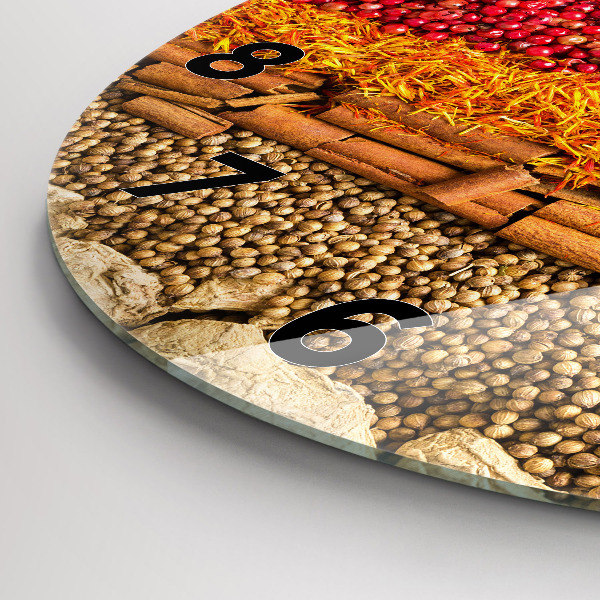 Round glass wall clock Rows of spices