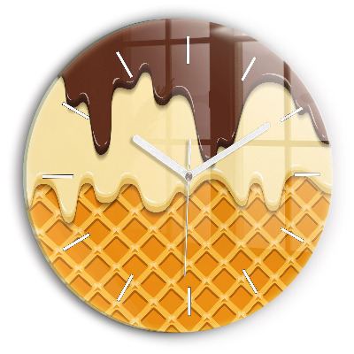 Round glass wall clock Waffle and ice cream