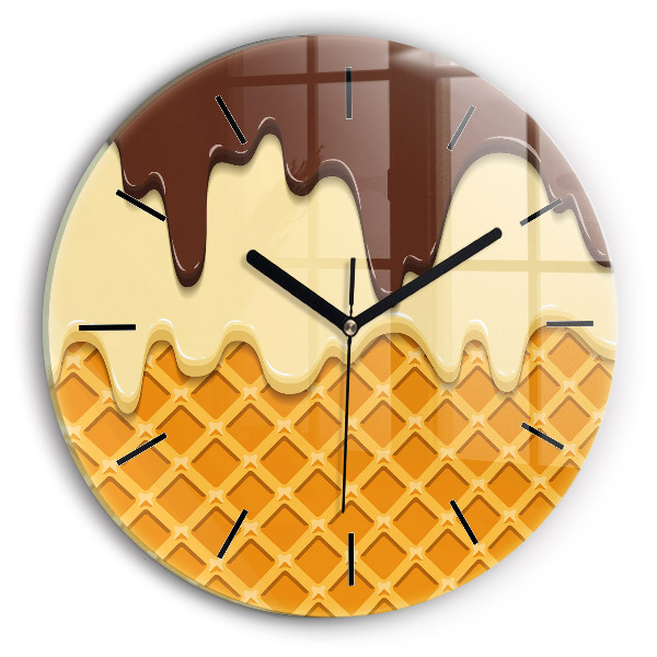 Round glass wall clock Waffle and ice cream
