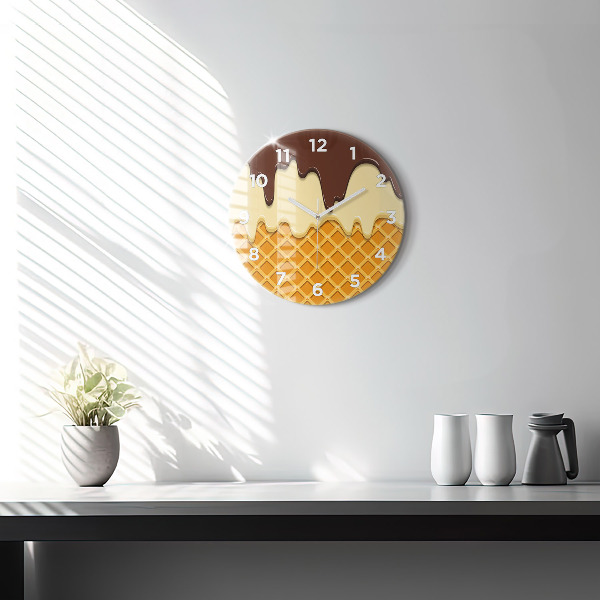 Round glass wall clock Waffle and ice cream