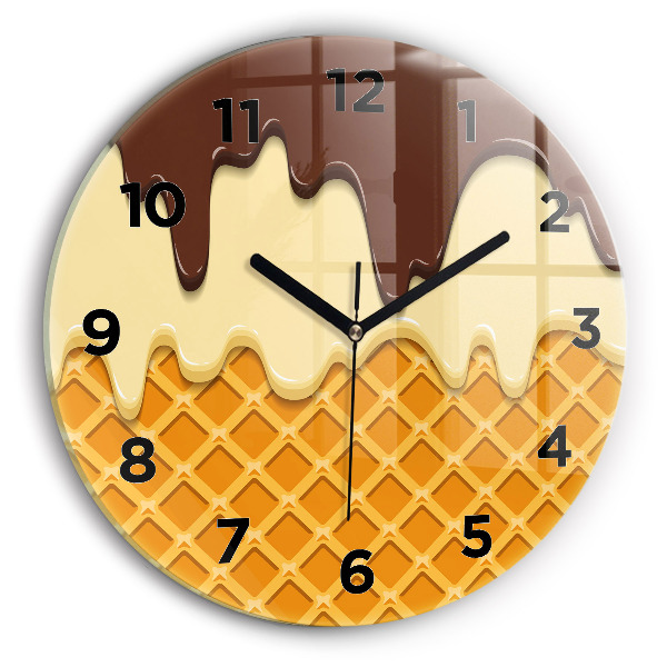 Round glass wall clock Waffle and ice cream