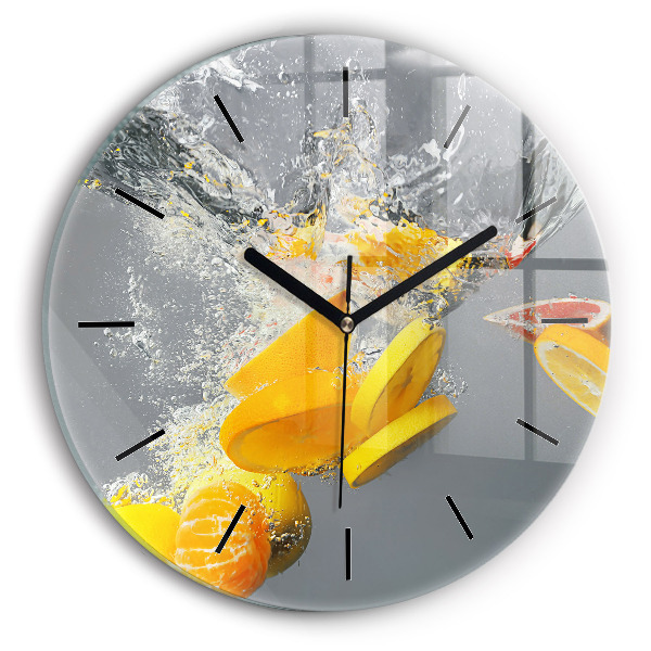 Round glass wall clock Citrus in water